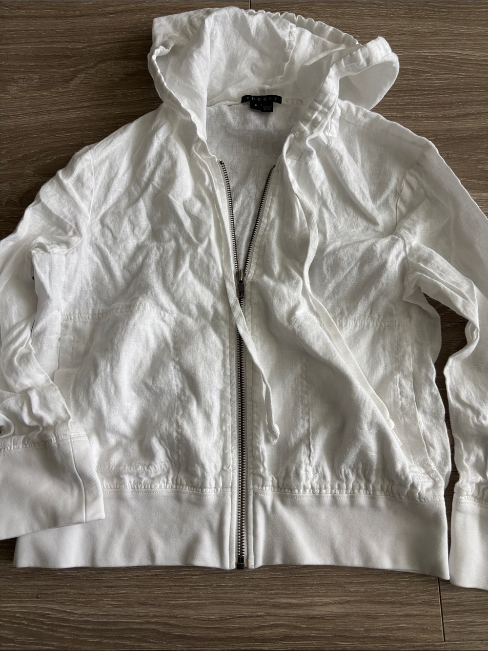 Theory Full Zip Hooded Jacket Womens White 100% Linen Beachy Casual